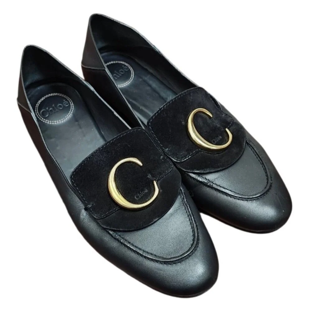 Chloe C Logo Convertible Suede Mule Nubuck Leather Loafers Size EU 42/US 11.5